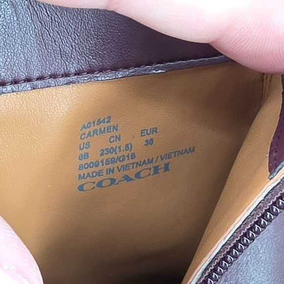 Coach Carmen Booties 6 Wine Red Suede Leather 2 Tone Designer Ankle Zip Classic - Picture 2 of 14